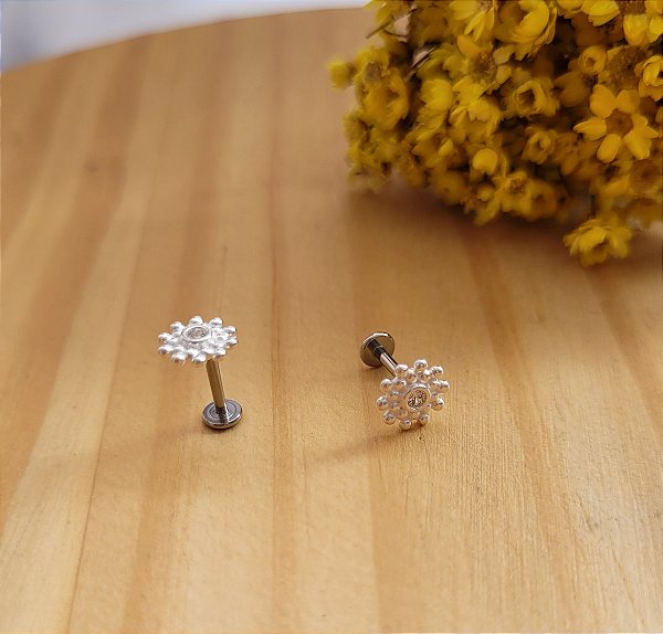 Piercing Flor com Zirconia - Prata 925