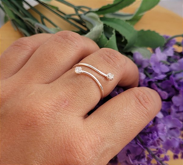 Anel Regulável Pedra Zircônia - Prata 925