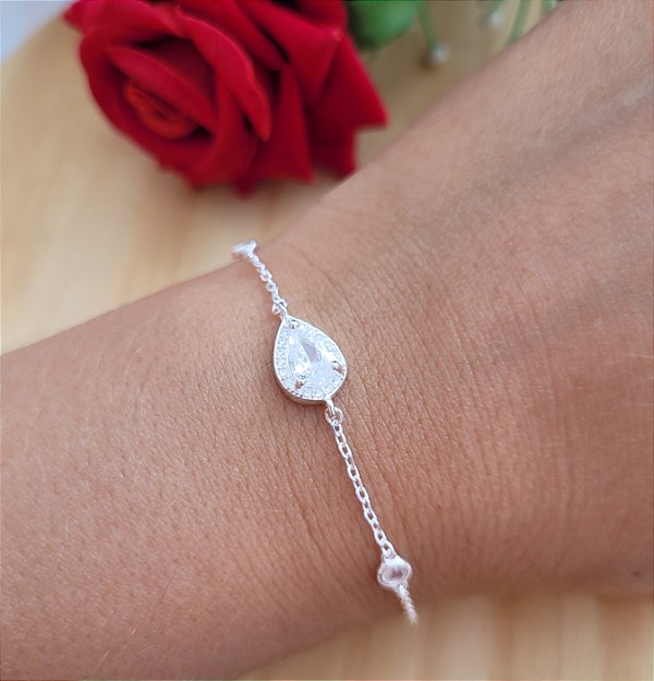 Pulseira Gota Pedra Zircônia - Prata 925