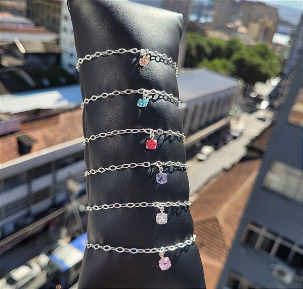 Pulseira Pedra Zircônia Pendurada 6 MM - Prata 925