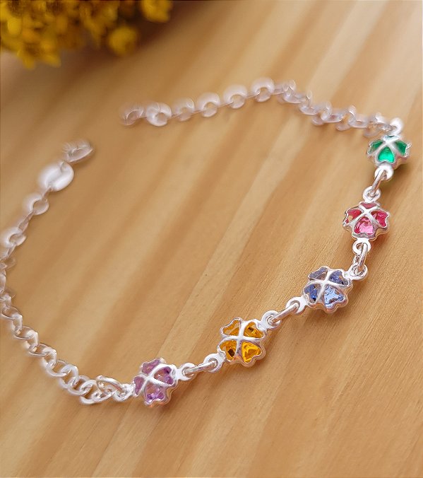 Pulseira Trevo Color - Prata 925