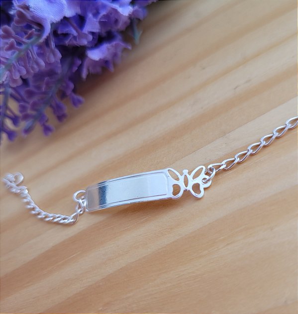 Pulseira Rn Placa e Borboleta - Prata 925