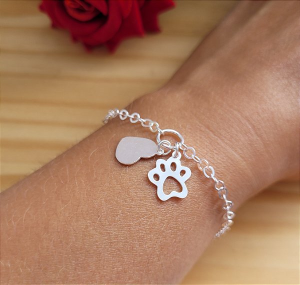Pulseira Placa com Pata Pet - Prata 925