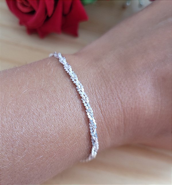 Pulseira Trança 3 fios diamantada - Prata 925