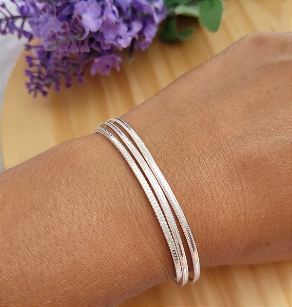 Pulseira 3 fios Laminadas - Prata 925