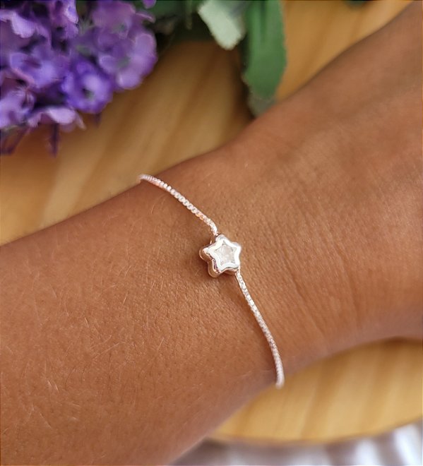 Pulseira Estrela Embutido Zircônia - Prata 925