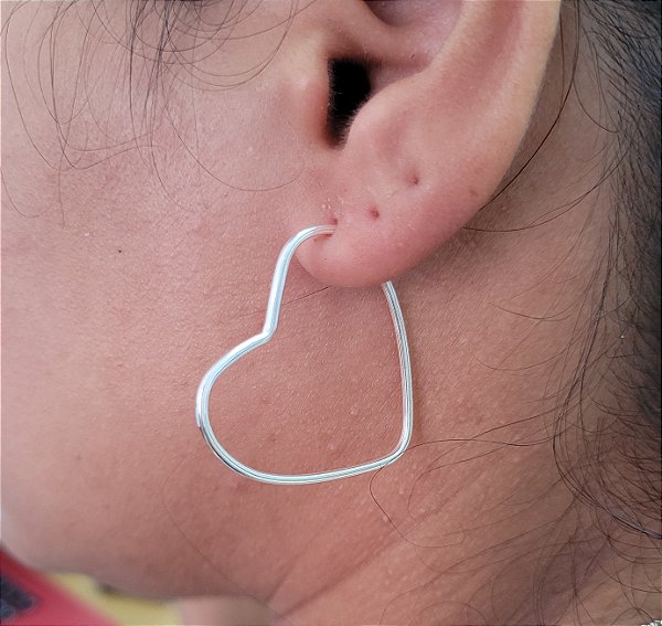 Argola Coração Fio 1,3 mm Prata 925