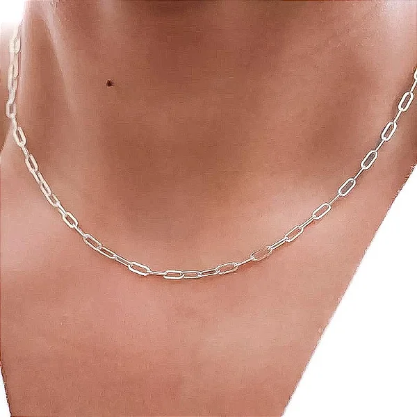 Corrente Cadeado Alongado (40 cm) - Prata 925