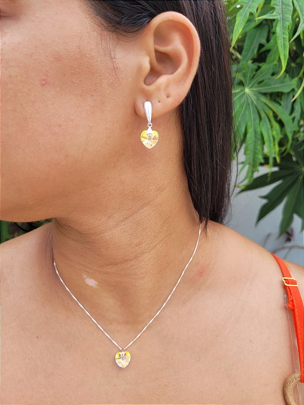 Conjunto Coração Furta Cor - Prata 925