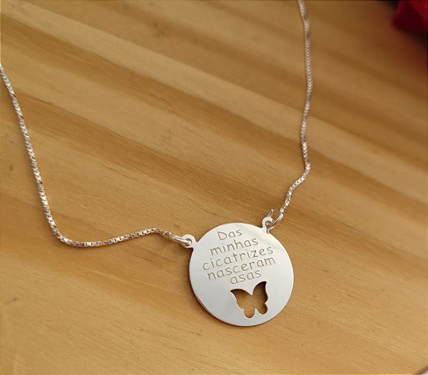Colar  Medalha Borboleta Vazada - Prata 925