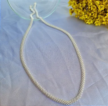 Colar Pipoca Oval (40 cm)- Prata 925