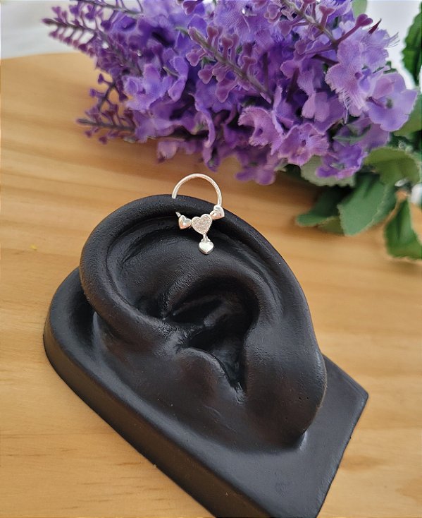 Piercing 3 Corações com pingente - Prata 925