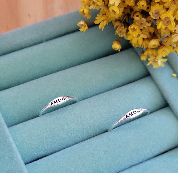 Anel Amor c/ Pedra Zirconia - Prata 925