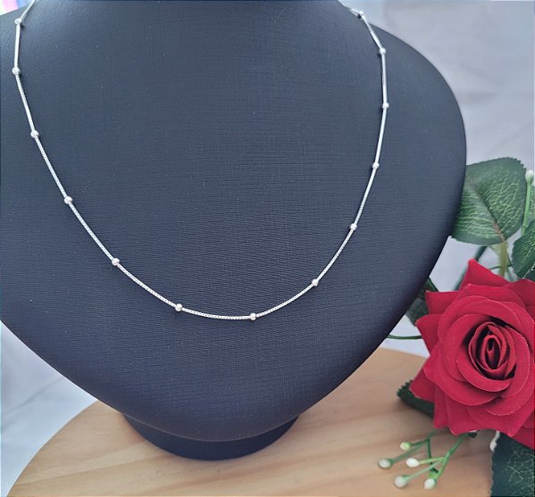 Colar Veneziana V15 com Bola (2,5 mm) - Prata 925