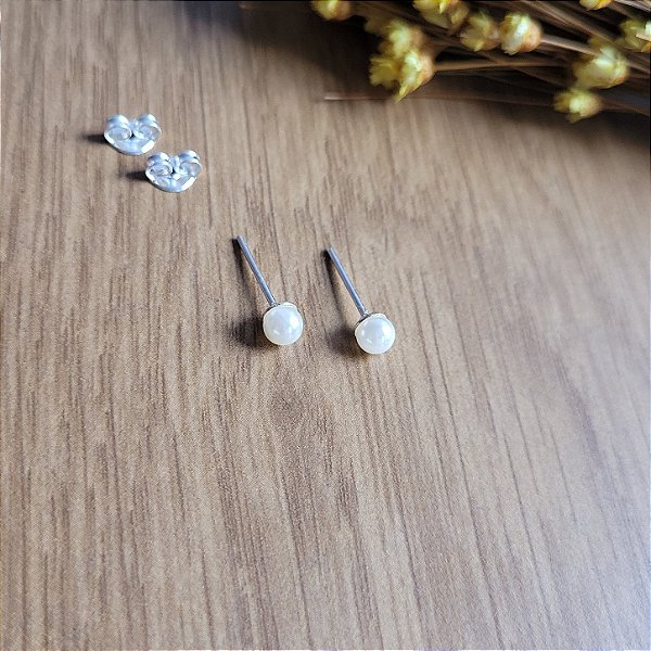 Brinco Pérola 4mm - Prata 925