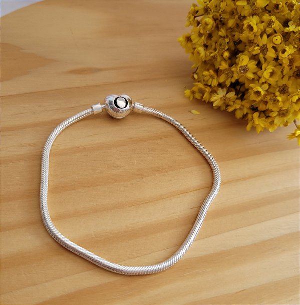 Pulseira Berloques Fecho Coração - Prata 925