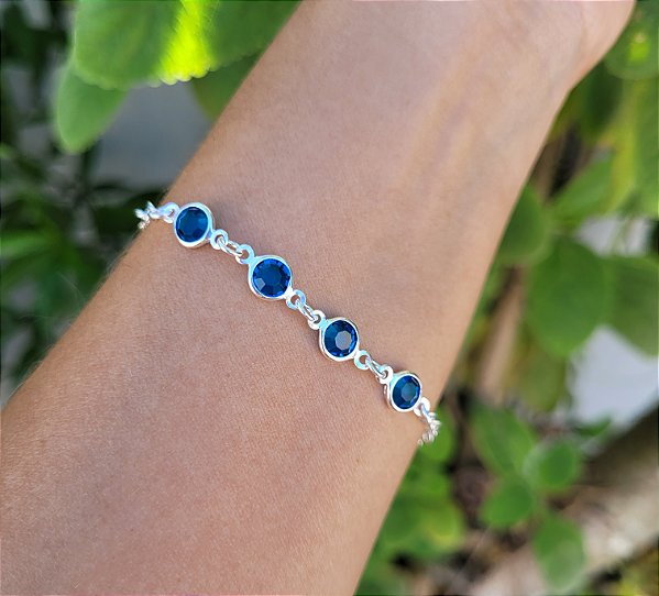 Pulseira 4 Zircônias Redonda - Prata 925
