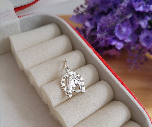 Pingente Ferradura com Cavalo - Prata 925
