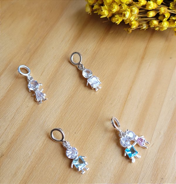 Berloque Menino/ Menina Cristal - Prata 925