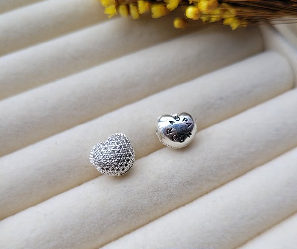 Fecho Pulseira Berloque Coração Cravejado C/ nome - Prata 925