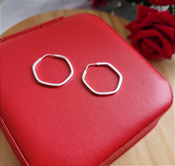 Argola Hexagonal 19 mm- Prata 925