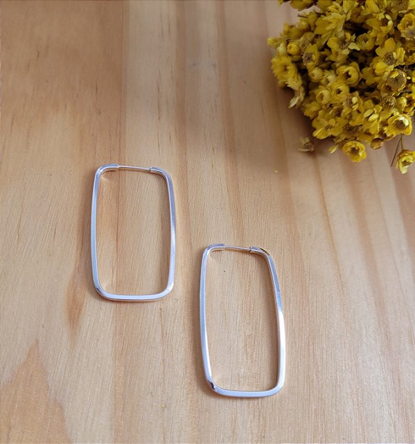 Argola Retangular 33 mm - Prata 925