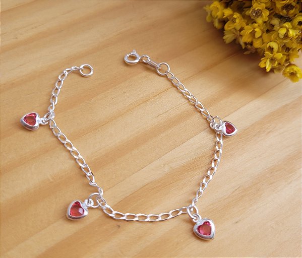 Pulseira Infatil Corações - Prata 925