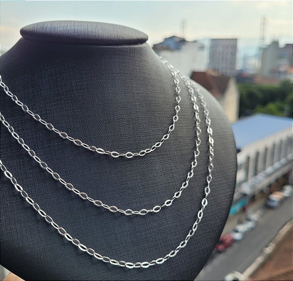 Colar Elos Diamantado - Prata 925