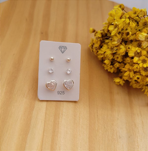 Trio Misto Coração - Prata 925