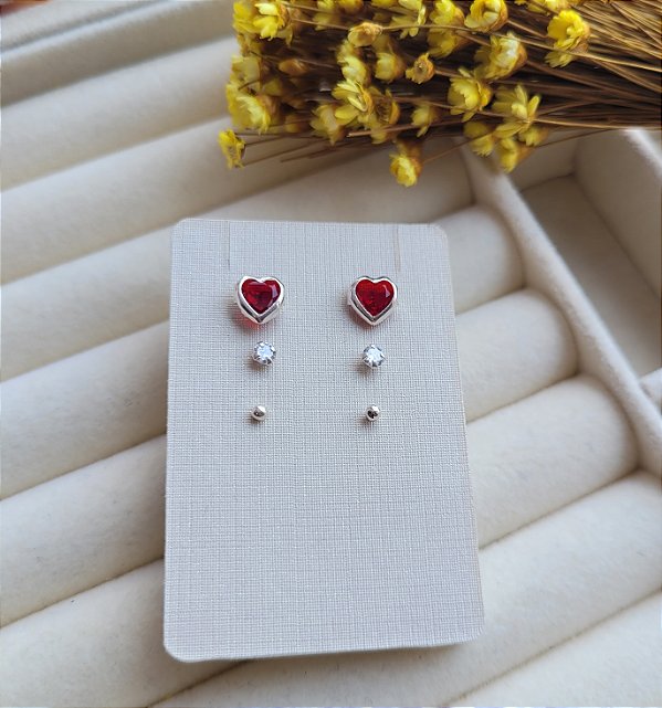 Trio Misto Coração - Prata 925