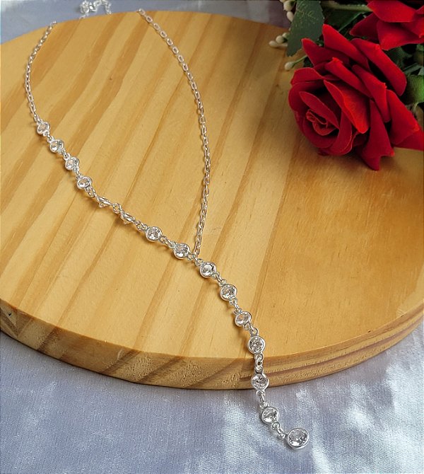 Colar Luxo Zircônia Pendurada - Prata 925