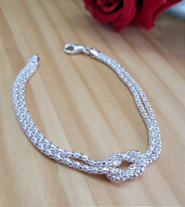Pulseira Pipoca Fio Duplo com Nó - Prata 925