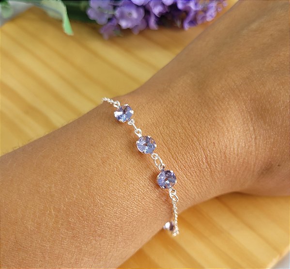 Pulseira  Zircônia Lavanda - Prata 925