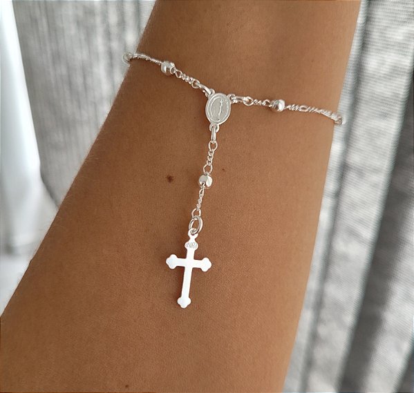 Pulseira 3x1 Terço - Prata 925