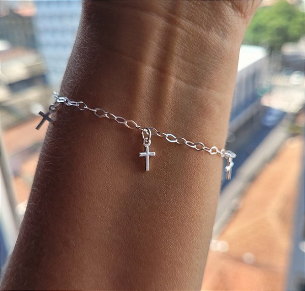 Pulseira Cruz Pendurada - Prata 925