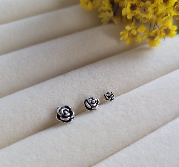 Trio de Brincos Rosas Envelhecidas - Prata 925