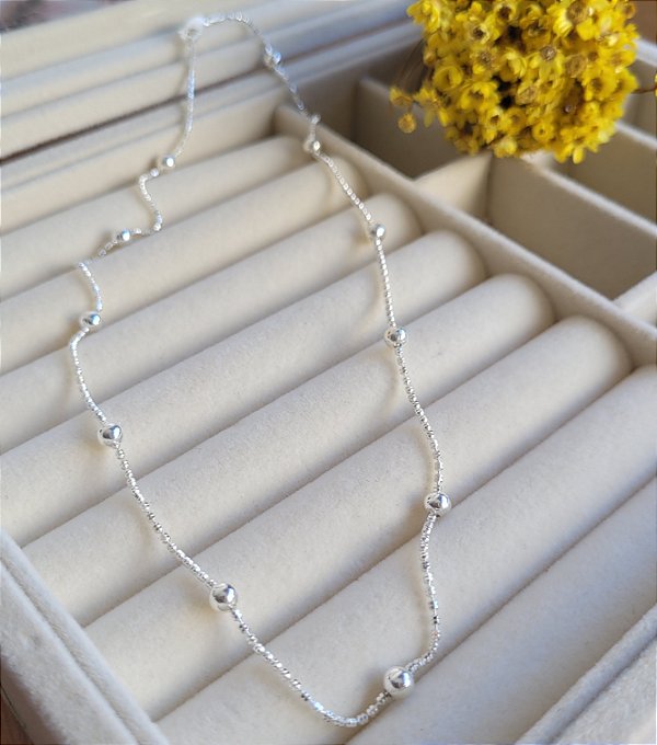 Colar Bolinha com Bolas 4mm- Prata 925