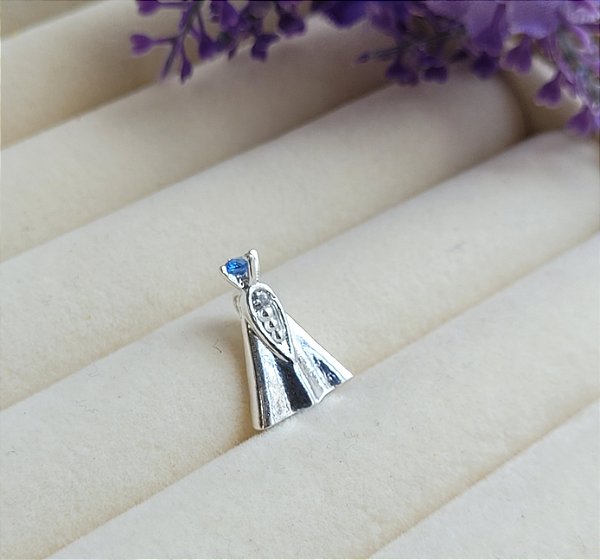 Pingente Aparecida Lisa com Zircônia Azul - Prata 925
