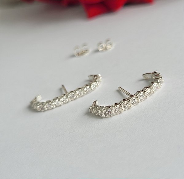 Brinco Ear Hook 12 Zircônias - Prata 925