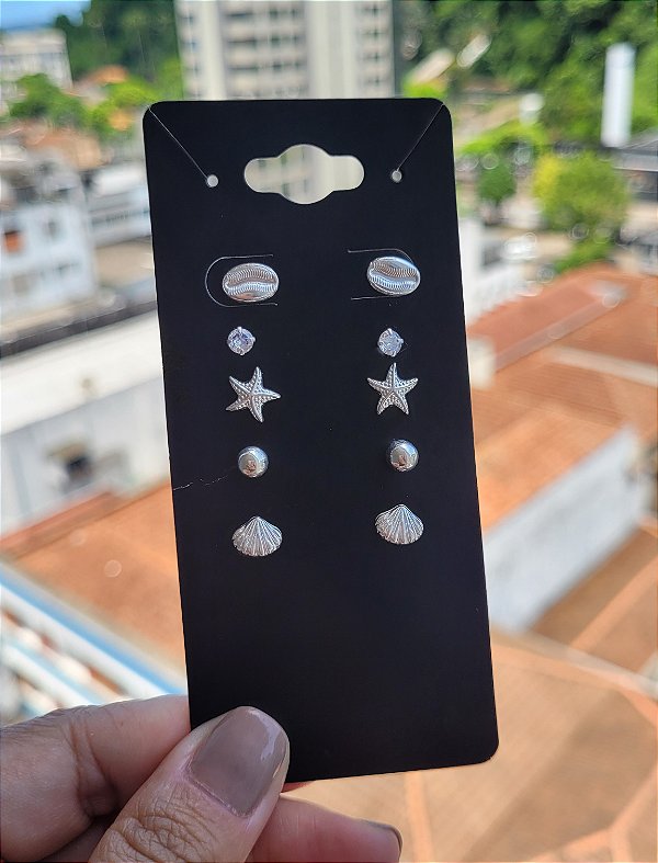 Cartela de Brincos Quíntuplos Marina - Prata 925