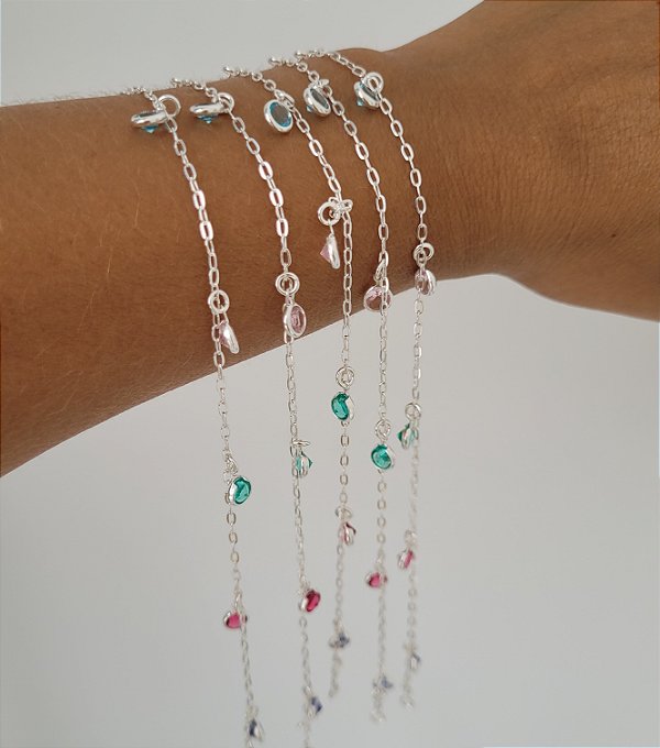 Pulseira Zircônias coloridas - Prata 925