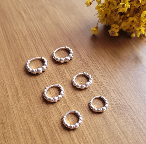 Trio argola Bolinhas - Prata 925