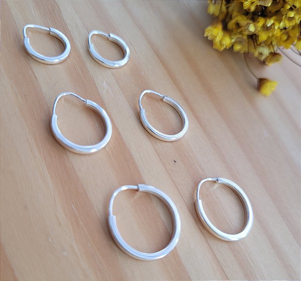 Trio Argola Cana Quadrada - Prata 925