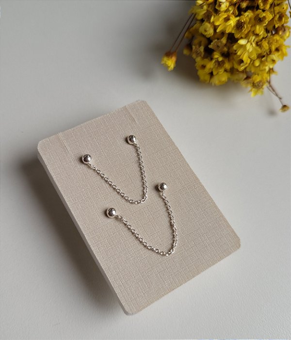 Brinco Duplo Bola com Corrente- Prata 925