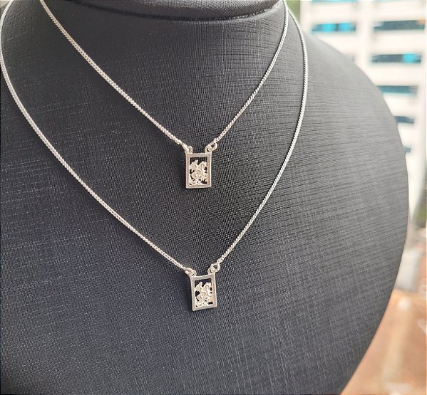 Escapulário Placa São Jorge vazado- Prata 925