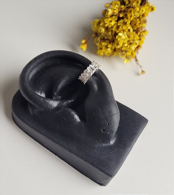 Piercing Fake Flor Cravejado - Prata 925