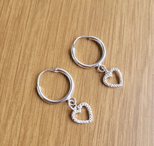 Argola Coração Cravejado - Prata 925