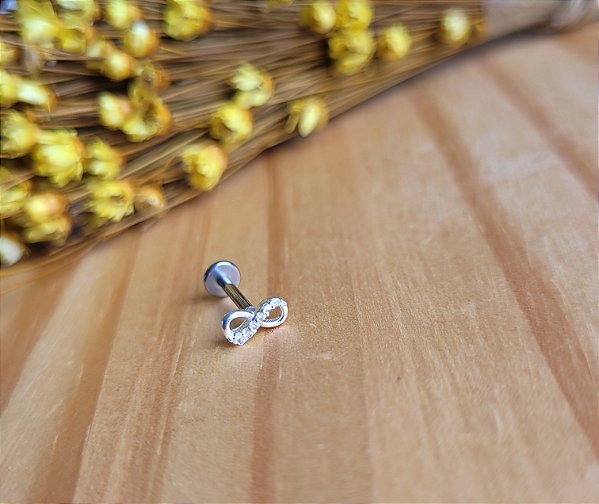 Piercing Tragus/ Anti tragus Infinito c/ Zircônias- Prata 925