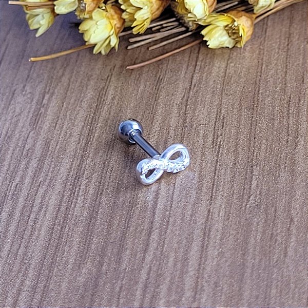 Piercing Tragus/ Anti tragus Infinito c/ Zircônias- Prata 925