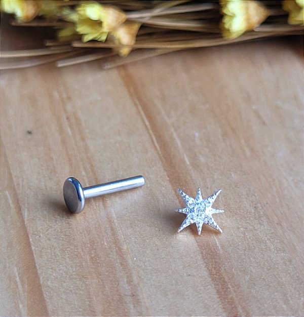 Piercing Tragus/ Flat /Anti Tragus Estrela Cravejado - Prata 925
